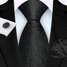 3pcs/Set 8cm Paisley Pattern Necktie, Pocket Square, Cufflinks Men's Tie Set, High Quality Classic Fashion Business Casual Tie Set, Men Wedding/Party/Christmas Gift