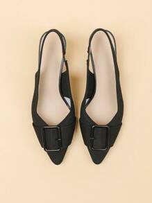 Sandali con tacco alto casual in tessuto traspirante da donna taglie forti, con fibbia e cinturino, punta affusolata e tacco largo di colore solido