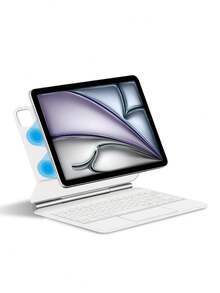 Spanish Keyboard Cover, Compatible With IPad Air 11/13 Inch M3/2025 A16 11th/10th Gen; Keyboard Cover, Compatible With IPad Pro 11 Inch/12.9 Inch/13 Inch M4/M2 6th/5th/4th Gen; 10.9 Inch Smart Protective Case, Wireless Multi-Touch, Backlit, Magnetic Design, White