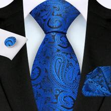 3pcs/Set 8cm Paisley Pattern Necktie, Pocket Square, Cufflinks Men's Tie Set, High Quality Classic Fashion Business Casual Tie Set, Men Wedding/Party/Christmas Gift