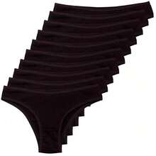 Plain Cotton Panties - 黑色 - 查看 1