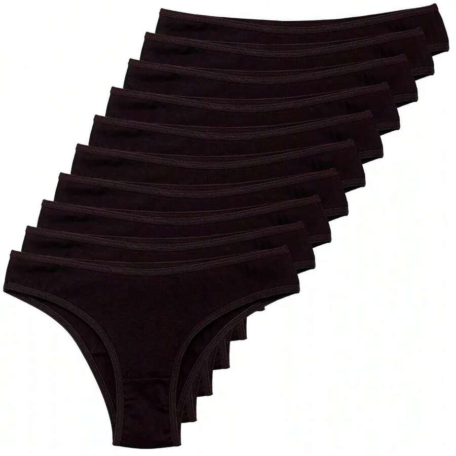 Plain Cotton Panties - 黑色 - 查看 1