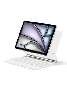 Spanish Keyboard Cover, Compatible With IPad Air 11/13 Inch M3/2025 A16 11th/10th Gen; Keyboard Cover, Compatible With IPad Pro 11 Inch/12.9 Inch/13 Inch M4/M2 6th/5th/4th Gen; 10.9 Inch Smart Protective Case, Wireless Multi-Touch, Backlit, Magnetic Design, White