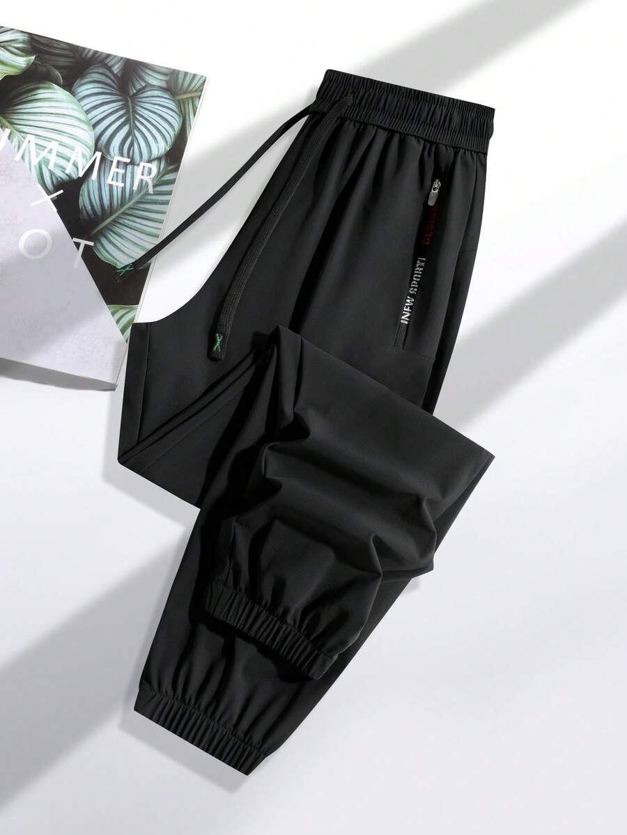 1pc Women's Lightweight Silky Sportswear Pants, Breathable Quick Dry, Ankle Cuffs, Drawstring Waist, Zipper Pockets, Suitable For Outdoor Activities And Leisure Walking