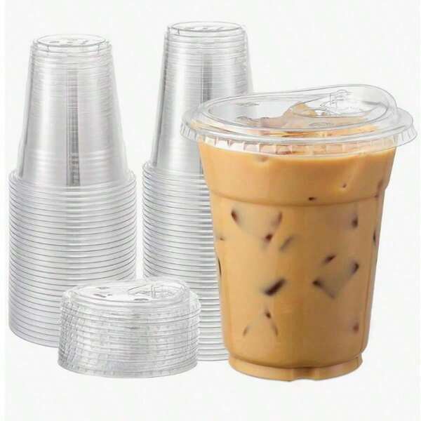 50/40/30/20/10pcs Reusable Transparent Plastic Cups With Lids, Suitable For Ice Cream, Coffee, Juice And Beverages, Great For Wedding Parties