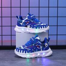 MGO Kidss Nuevos zapatos para niños otoño 2025 Zapatos deportivos con dinosaurio y luz LED, con parte superior para niños. Zapatillas con dinosaurio luminoso para niños de 1 a 6 años, primavera/otoño - Azul - Ver 4