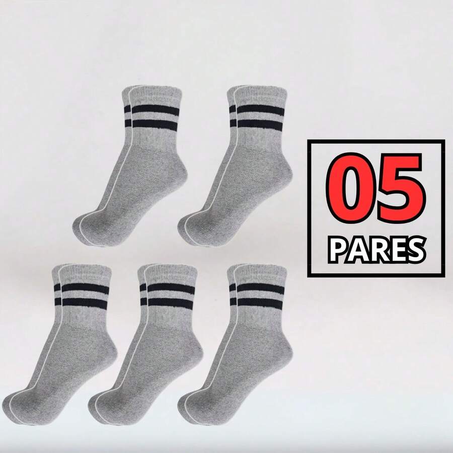 Women's Cotton Socks 05 Pairs With Stripes Mid-Calf - 灰色 - 查看 1