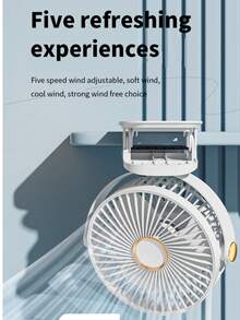 800mAh 大电池容量，超长续航，USB 充电桌面迷你夹式风扇，带灯，适合家庭和办公室使用 - 白色 - 查看 4