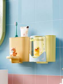 1 Set Cute Cartoon Toothbrush Holder/Cup, Family Version Adorable Toothbrush Cup, Wall-Mounted Toothbrush Cup Back To School - Multicolor - View 2