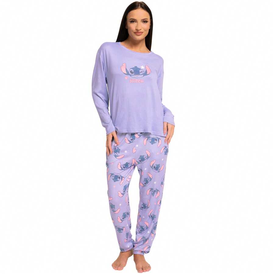 Disney Lilo & Stitch Pyjamas | Stitch Womens' Long Sleeved Pyjama Set | Ladies' Sleepwear - Purple - View 1