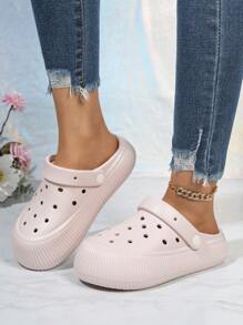 Women's Pink Hollow Out Sandals, Cute Bubblegum Pink Thick Sole Holey Shoes, Slip-On Casual Student Summer Outdoor Wear Non-Slip Beach Slides