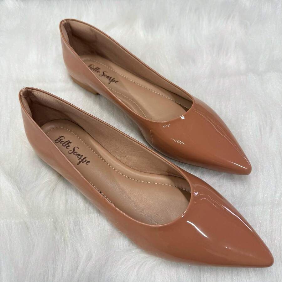 Women's Casual Comfort Patent Leather Black Beige Nude Sneakers - Véc ni NewTan - Xem 1