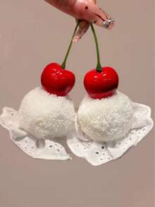 1个/2个/4个可爱樱桃蛋糕蕾丝绒球发夹，侧刘海发夹，生日拍照配饰，发饰 - 彩色 - 查看 6