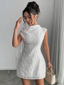 Đầm dệt kim dáng ngắn tối giản, không tay, màu trơn, buộc dây vai, dành cho nữ, chất liệu vải họa tiết bướm màu sáng, màu trắng, thích hợp cho mùa hè. - trắng - Xem 3