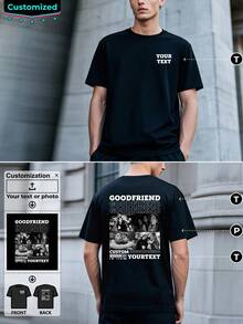 Camiseta personalizada para hombres, se pueden agregar imágenes y texto. El pecho izquierdo puede imprimir texto, la espalda puede imprimir una combinación de texto e imagen. Regalo ideal para días festivos. Estilos diversos que incluyen decorativo, de moda, hippie, minimalista, fácil de usar, de estilo discreto, minimalista exquisito, casual personalizado, único, personalizado, etc. Regalo ideal para familia, novio, amigos y niños. - Negro - Ver 1