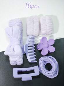 16 Pieces Soft Hair Headband Bow Wash With Multicolor Matte Matte Scrub Large Grab Clip Elastic Scurry Set Home Bathroom Decor Summer - Purple - View 6