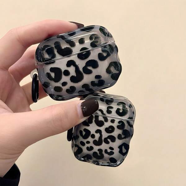 Gepard, Leoparden Muster K-Pop Chic Nische graue transparente schwarze Leoparden Muster TPU weiche Kopfhörer Hülle kompatibel mit Pro, minimalistische Schutzhülle kompatibel mit 4 kabellose Bluetooth Kopfhörer, geeignet für Mädchen, Frauen oder unisex