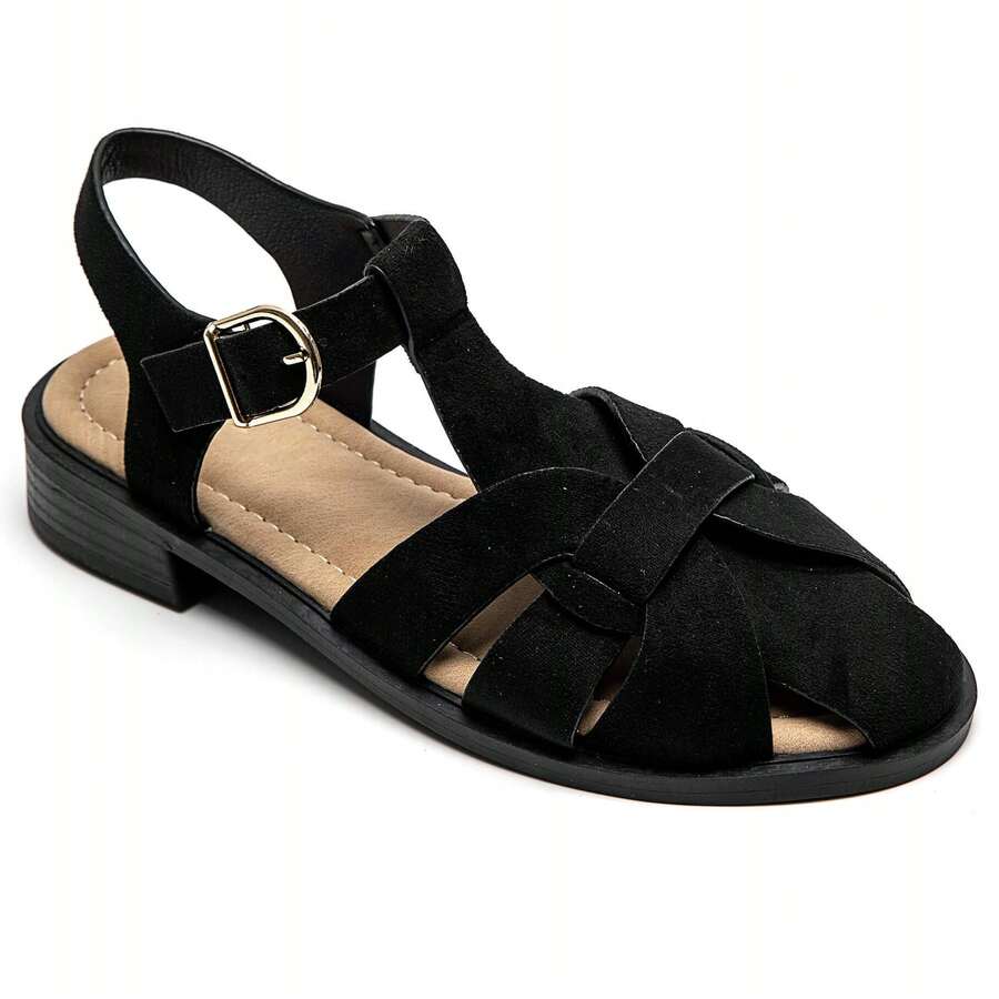 Sandales Élégantes à Lanières Entrelacées avec Boucle Ajustable - Confort et Style Assurés ! - 黑色 - 查看 1