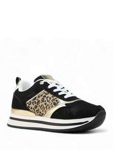Women's Platform Wedge Sneakers With Zipper Closure, Easy To Wear - Black - View 3
