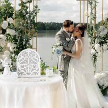 1 件优雅的白色木制婚礼卡盒，带有叶子和藤蔓设计 - 非常适合新娘送礼会、毕业典礼和派对装饰，包括用于安全礼品存储的盖子，新娘送礼会礼物 | 优雅的卡盒 | 精致的镂空，婚礼装饰 - 彩色 - 查看 5