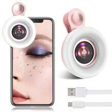 Mobile Phone Fill Light 15X Macro Portable Selfie Lens Ring Flash Lamp Universal Clip - 粉色 - 查看 9