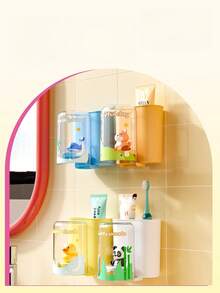 1 Set Cute Cartoon Toothbrush Holder/Cup, Family Version Adorable Toothbrush Cup, Wall-Mounted Toothbrush Cup Back To School - Multicolor - View 9