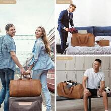 3PCS Faux Leather Weekender Bag For Women Men Large Overnight Bag Travel Duffel Bag With Shoe Compartment Toiletry Packing Cube Carry On Bag Fit 21" Laptop(Light Brown)