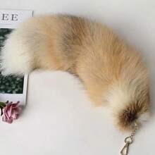 1pc Faux Fur Fox Tail Keychain, Bag Charm - Grey - View 6
