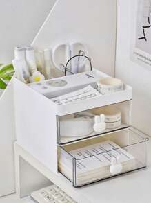1pc White Rabbit Shaped Storage Box, Makeup Organizer, Stationery Holder, Desk Drawer Organizer For Home, Office, Dorm