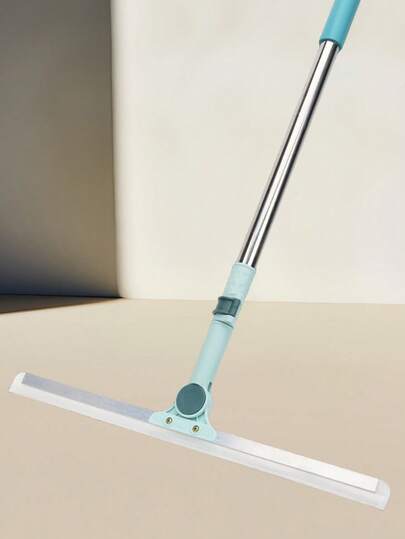 Escoba mágica telescópica azul de silicona con mango de acero inoxidable y empuñadura de espuma, cómoda para limpiar la cocina, el baño y la sala de estar