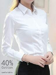 Vit blus för kvinnor, Professionella formella arbetskläder, Långärmad skjorta, Kontorskläder, Vår/Höst 2025 Ny kollektion, Höst/Vinter