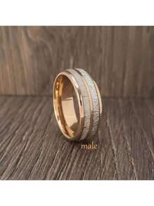 Modna i luksusowa obrączka ze stali nierdzewnej z jego i jej imitacją meteorytu i poroża jelenia Zestaw ślubny w kolorze różowego złota, obrączka z różowego złota Rocznica pamiątkowa obrączka