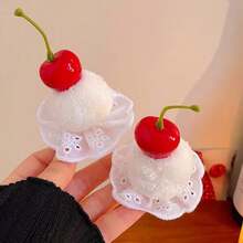 1个/2个/4个可爱樱桃蛋糕蕾丝绒球发夹，侧刘海发夹，生日拍照配饰，发饰 - 彩色 - 查看 4