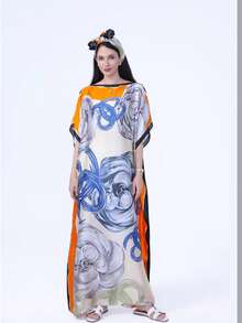 1 chiếc khăn choàng dài cỡ lớn sang trọng bằng lụa in họa tiết dành cho nữ, khăn choàng nhẹ in hoa, thích hợp mặc ở nhà vào mùa hè/thu, phù hợp với phòng máy lạnh, kiểu dáng kín đáo như áo kaftan mùa xuân. - đỏ xanh - Xem 16