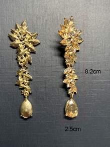 1 par de pendientes colgantes de lujo con cristal y strass con forma de hoja y gota de agua, adecuados para mujer en bodas, galas, actuaciones y accesorios de fiesta