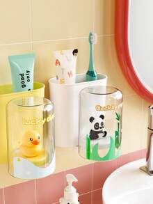 1 Set Cute Cartoon Toothbrush Holder/Cup, Family Version Adorable Toothbrush Cup, Wall-Mounted Toothbrush Cup Back To School - Multicolor - View 3