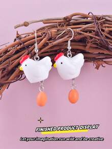 Bộ 6/10/20 món trang sức bằng nhựa hình gà mái và trứng dễ thương, mặt dây chuyền, bông tai, phụ kiện dây chuyền. - Gà mái và trứng - Xem 3