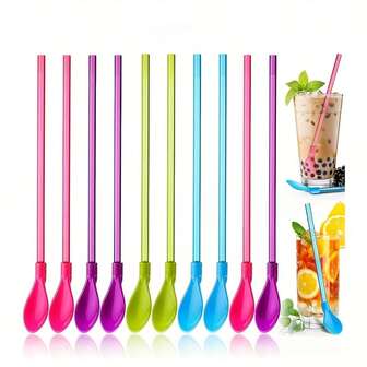 5/12/25 piezas Pajitas reutilizables de colores con función dual - Fácil de beber y remover, desmontables, fáciles de limpiar, material de PP, perfectas para fiestas y eventos, suministros escolares