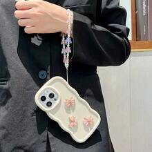 可爱糖果色大波浪手机壳，配有3只水晶蝴蝶和挂绳，兼容苹果 16、16Pro、16Plus、16Pro Max，兼容Infinix Smart 8/Infinix Hot 40i/ Spark 20/ Spark 20C/ Spark Go 2024，轻巧便携，国际版，非国内版。 - 白色 - 查看 4