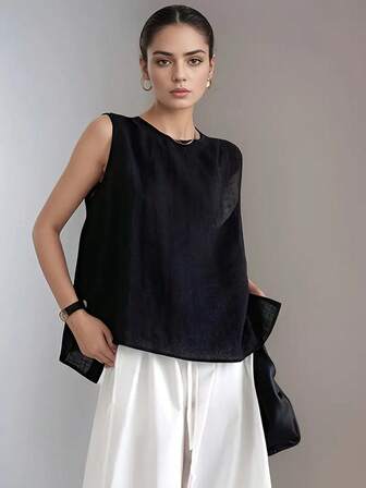 女式简约露背无袖上衣