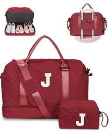 Weekender Bags For Women Travel, Personalized Weekender Bag With Shoulder Strap, Monogram Overnight Bag For Women With Trolley Sleeve & Wet Pocket, Letter Travel Bag (Letter J) - 孔雀藍 - 查看 8