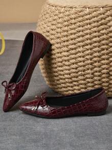 Damen spitze Flache Schuhe, burgunderroter Schleife Anhänger, Alltag, Outdoor, Lässig, vielseitig, Frühling/Sommer/Herbst