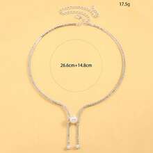 Luxury Sparkling Crystal Embellished Open Collar Pearl Necklace, Elegant & Simple Fashion Accessory - Silver - View 2