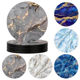 6pcs Marble Pattern Coasters Set,Colorful Heat Insulation Mat, Washable Placemat, Anti-Scalding Non-Slip Table Mat, Car Coaster, Perfect For Home, Cafe, Office, Kitchen,Tea Time, Themed Party Decor, Exquisite Gifts