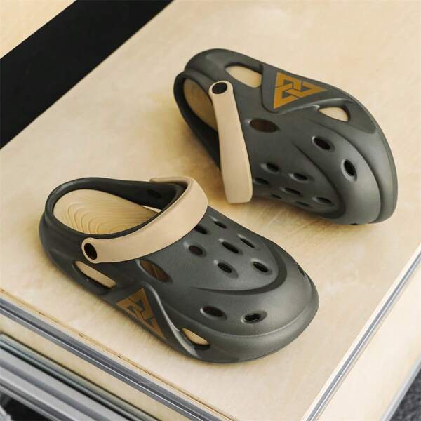 Men Perforated Sandals For Spring & Summer, Anti-Slip Thick Sole Breathable Hollow Slippers, Couples Indoor/Outdoor Casual Slippers