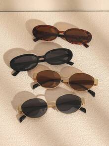 Vintage Mode Basic elegante 4-teiliges Set Damen ovale Kunststoff-Metall Vollrand modische Brillen, geeignet für Partys, Straßenfotografie, Strandurlaub, Sommerausflüge, Outdoor-Aktivitäten, Reisen, Schule, College-Stil, Campus-Looks und mehr. - Verschiedenfarbig - Übersicht 2