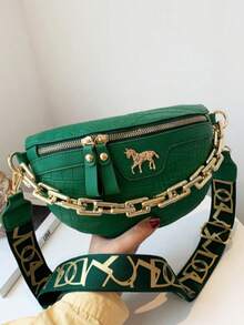Nuova mini borsa a tracolla multifunzione con design a catena e stampa di cavallini