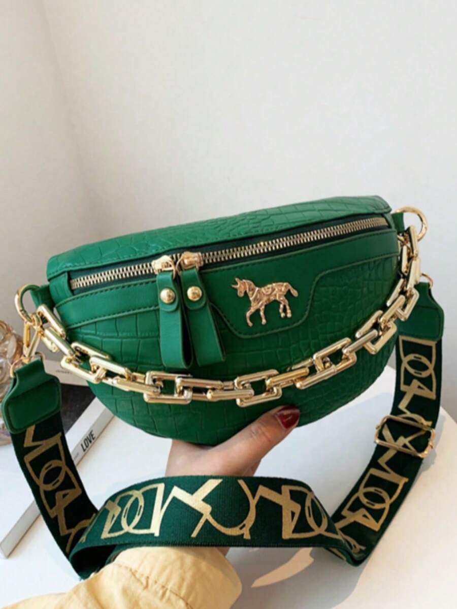 Nuova mini borsa a tracolla multifunzione con design a catena e stampa di cavallini