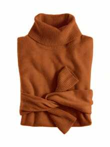 MF Kit 3 Basic Women's Knitted Blouse High Neck Cacharrel Sweater - MILITAR/BRONZE/BRANCO - 查看 4