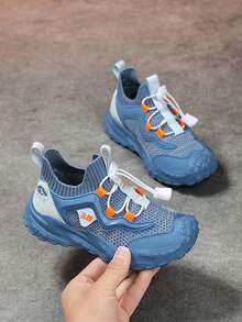 1 par de zapatillas deportivas transpirables tipo slip-on con cordón para niños, zapatos deportivos casuales de baja altura para niñas, zapatos atléticos cómodos para niños y adolescentes, adecuados para primavera, verano, otoño e invierno - Azul - Ver 1